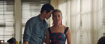 Movie still from “All My Life” (2020), directed by Marc Meyers – A man and a woman standing next to each other in front of a window; Close Up shot, Over the shoulder angle
