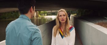 Movie still from “All My Life” (2020), directed by Marc Meyers – A woman standing next to a man on a bridge; Medium shot, Over the shoulder angle