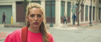 Movie still from “All My Life” (2020), directed by Marc Meyers – A beautiful young lady wearing a pink shirt; Close Up shot, Over the shoulder angle