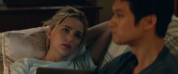 Movie still from “All My Life” (2020), directed by Marc Meyers – A woman sitting next to a man on a couch; Close Up shot, Over the shoulder angle