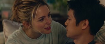 Movie still from “All My Life” (2020), directed by Marc Meyers – A woman and a man are looking at one another; Close Up shot, Over the shoulder angle