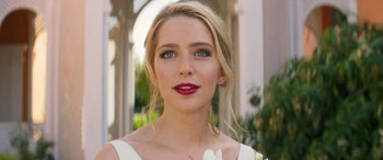 Movie still from “All My Life” (2020), directed by Marc Meyers – A woman with blonde hair wearing a white dress; Close Up shot, Low angle