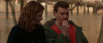 Movie still from “All the Real Girls” (2003), directed by David Gordon Green – A man and a woman standing next to each other; Close Up shot, Over the shoulder angle