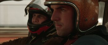 Movie still from “All the Real Girls” (2003), directed by David Gordon Green – Two men in helmets are looking into the distance; Close Up shot, Low angle