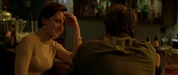 Movie still from “All the Real Girls” (2003), directed by David Gordon Green – A man and a woman sitting at a table talking; Close Up shot, Over the shoulder angle
