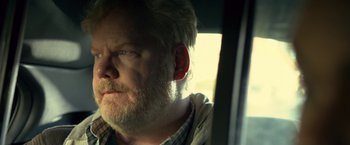 A person with a beard looking out of a window
