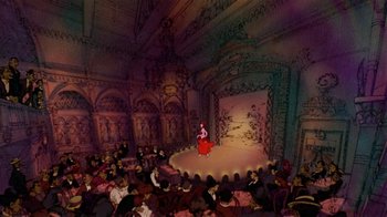 Movie still from “American Pop” (1981), directed by Ralph Bakshi – An image of an audience in a theater; Extreme Wide shot, High angle