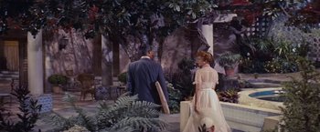 Movie still from “An Affair to Remember” (1957), directed by Leo McCarey – A man and a woman are sitting in a garden; Wide shot, High angle