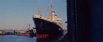 Movie still from “An Affair to Remember” (1957), directed by Leo McCarey – A large boat in a body of water; Extreme Wide shot, Low angle