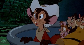 Movie still from “An American Tail: Fievel Goes West” (1991), directed by Simon Wells – A picture of a character from the movie fievel; Close Up shot, High angle
