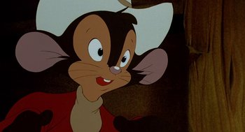 Movie still from “An American Tail: Fievel Goes West” (1991), directed by Simon Wells – A character from the animated film , tom and jerry; Close Up shot, High angle