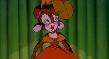 Movie still from “An American Tail: Fievel Goes West” (1991), directed by Simon Wells – A picture of a cartoon character that is very funny; Close Up shot, High angle