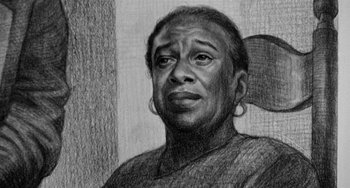 Movie still from “Anna Lucasta” (1958), directed by Arnold Laven – An older woman with a sad look on her face; Close Up shot, Low angle