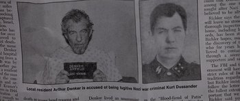 Movie still from “Apt Pupil” (1998), directed by Bryan Singer – A newspaper photo of a man and a man in a prison uniform; Extreme Close Up shot, High angle