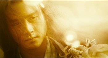 Movie still from “Ashes of Time” (1994), directed by Kar-Wai Wong – A man's face in a blurry image; Extreme Close Up shot, Low angle