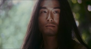 Movie still from “Ashes of Time” (1994), directed by Kar-Wai Wong – A person with long black hair; Close Up shot, Low angle