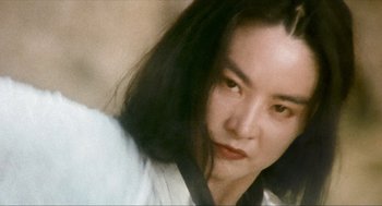Movie still from “Ashes of Time” (1994), directed by Kar-Wai Wong – A person with long black hair; Close Up shot, Low angle
