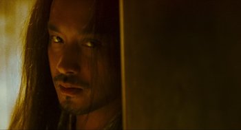 Movie still from “Ashes of Time” (1994), directed by Kar-Wai Wong – A person with long black hair; Close Up shot, Low angle