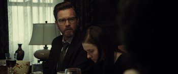 Movie still from “August: Osage County” (2013), directed by John Wells – A man and a woman sitting next to each other at a table; Close Up shot, Over the shoulder angle