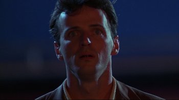 Movie still from “Avalon” (1990), directed by Barry Levinson – A person with his mouth open; Close Up shot, Low angle