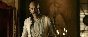 Movie still from “Bajirao Mastani” (2015), directed by Sanjay Leela Bhansali – A man with a bald head and a long mustache; Close Up shot, Low angle