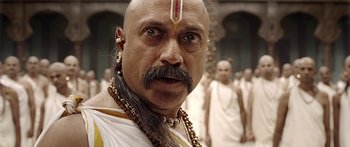 Movie still from “Bajirao Mastani” (2015), directed by Sanjay Leela Bhansali – A man with a long beard and a long mustache; Close Up shot, Low angle