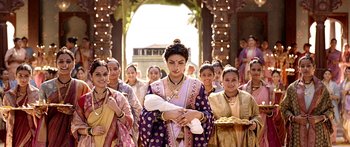 Movie still from “Bajirao Mastani” (2015), directed by Sanjay Leela Bhansali – A group of women in traditional indian garb; Medium shot, Over the shoulder angle