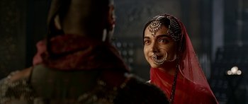 Movie still from “Bajirao Mastani” (2015), directed by Sanjay Leela Bhansali – A person wearing a nose ring; Close Up shot, Over the shoulder angle