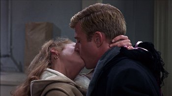 Movie still from “Barefoot in the Park” (1967), directed by Gene Saks – A man and a woman are kissing each other; Close Up shot, Over the shoulder angle