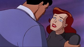 Movie still from “Batman: Mask of the Phantasm” (1993), directed by Kevin Altieri – A man and a woman looking at one another; Close Up shot, Over the shoulder angle