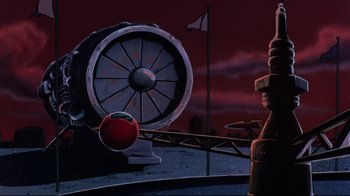 Movie still from “Batman: Mask of the Phantasm” (1993), directed by Kevin Altieri – An image of an amusement park at night time; Extreme Wide shot, Low angle
