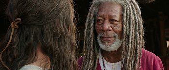 Movie still from “Ben-Hur” (2016), directed by Timur Bekmambetov – An older man with dreads talking to a younger man; Close Up shot, Over the shoulder angle