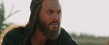 Movie still from “Ben-Hur” (2016), directed by Timur Bekmambetov – A person with long hair and a beard; Close Up shot, Low angle