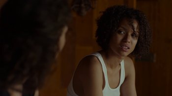 Movie still from “Beyond the Lights” (2014), directed by Gina Prince-Bythewood – A woman sitting in front of a mirror looking at her reflection; Close Up shot, Over the shoulder angle