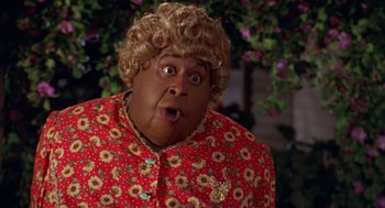 Movie still from “Big Momma's House” (2000), directed by Raja Gosnell – A woman with a surprised look on her face; Close Up shot, High angle