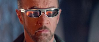 Movie still from “Bill & Ted's Excellent Adventure” (1989), directed by Stephen Herek – A person wearing sunglasses; Close Up shot, Low angle