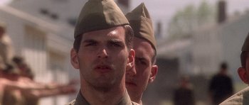 Movie still from “Biloxi Blues” (1988), directed by Mike Nichols – Two men in military uniforms; Close Up shot, Low angle