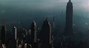 Movie still from “Black Caesar” (1973), directed by Larry Cohen – A view of a large city from a high point; Extreme Wide shot, High angle