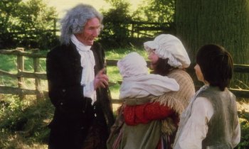 Movie still from “Black Jack” (1979), directed by Ken Loach – A man and woman dressed in period costumes; Medium shot, High angle