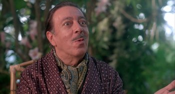 Movie still from “Blame It on Rio” (1984), directed by Stanley Donen – A person wearing a suit and tie; Close Up shot, Low angle