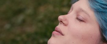 Movie still from “Blue Is the Warmest Colour” (2013), directed by Abdellatif Kechiche – A child's face with a green background; Extreme Close Up shot, Low angle