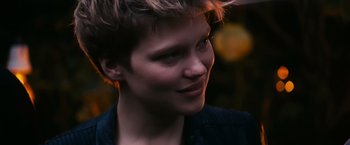 Movie still from “Blue Is the Warmest Colour” (2013), directed by Abdellatif Kechiche – A person's face in the dark; Close Up shot, Over the shoulder angle