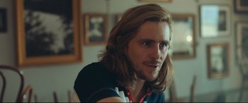 Movie still from “Borg vs. McEnroe” (2017), directed by Janus Metz – A person with long brown hair; Close Up shot, Over the shoulder angle
