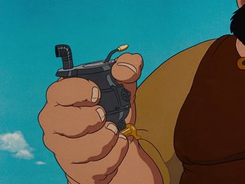 Movie still from “Brave Little Tailor” (1938), directed by Burt Gillett – An animated hand holding a cell phone in his hand; Extreme Close Up shot, Low angle