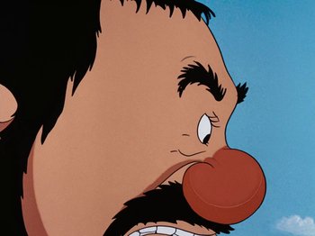 Movie still from “Brave Little Tailor” (1938), directed by Burt Gillett – View of a cartoon character's face; Extreme Close Up shot, Low angle