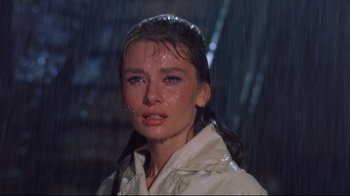 Movie still from “Breakfast at Tiffany's” (1961), directed by Blake Edwards – A person wearing a raincoat; Close Up shot, High angle