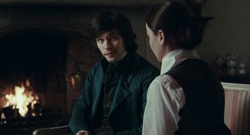 Movie still from “Bright Star” (2009), directed by Jane Campion – A man and a woman are looking at one another; Medium shot, Over the shoulder angle