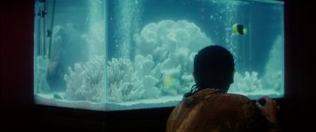 Movie still from “Bringing Out the Dead” (1999), directed by Martin Scorsese – A child looking at a fish tank in an aquarium; Medium shot, Over the shoulder angle