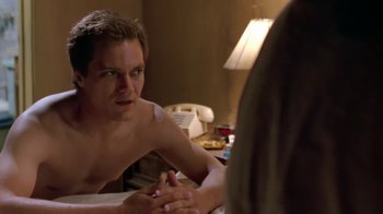 Movie still from “Bug” (2006), directed by William Friedkin – A man sitting in front of a bathroom mirror; Close Up shot, Over the shoulder angle