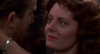 Movie still from “Bull Durham” (1988), directed by Ron Shelton – A woman's face and a man's face; Close Up shot, Over the shoulder angle
